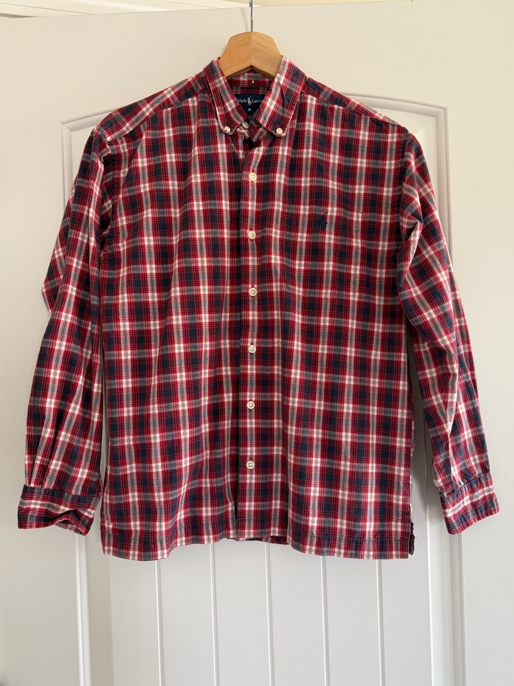 Ralph Lauren Red & Navy Plaid Casual Button-Down Men’s Shirt Size M